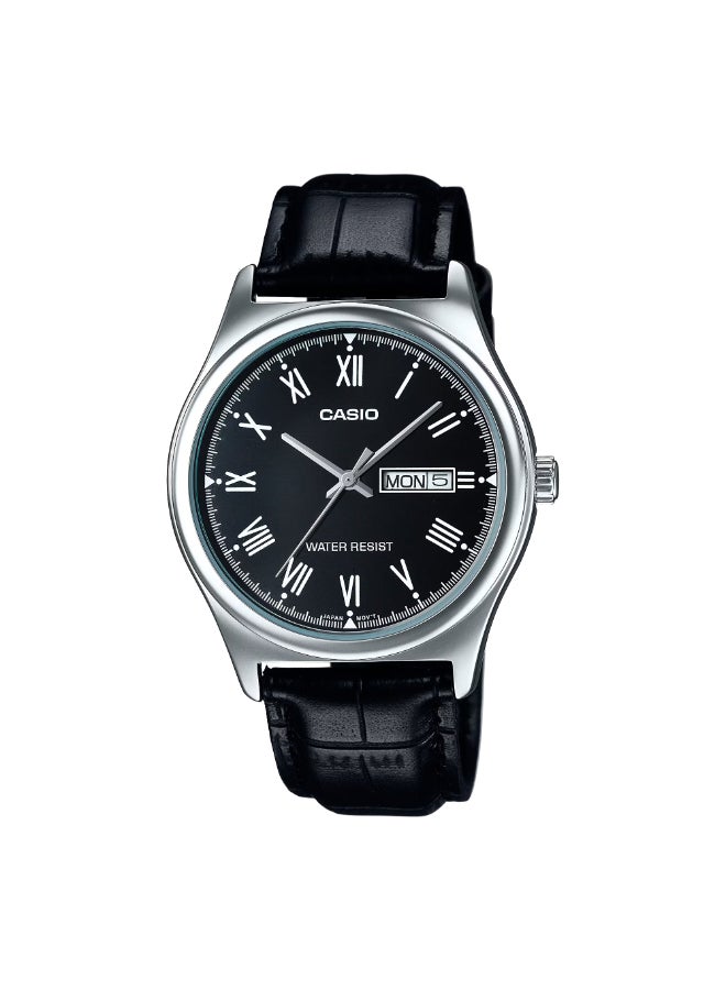 Men's Leather Analog Watch MTP-V006L-1B - 38 mm